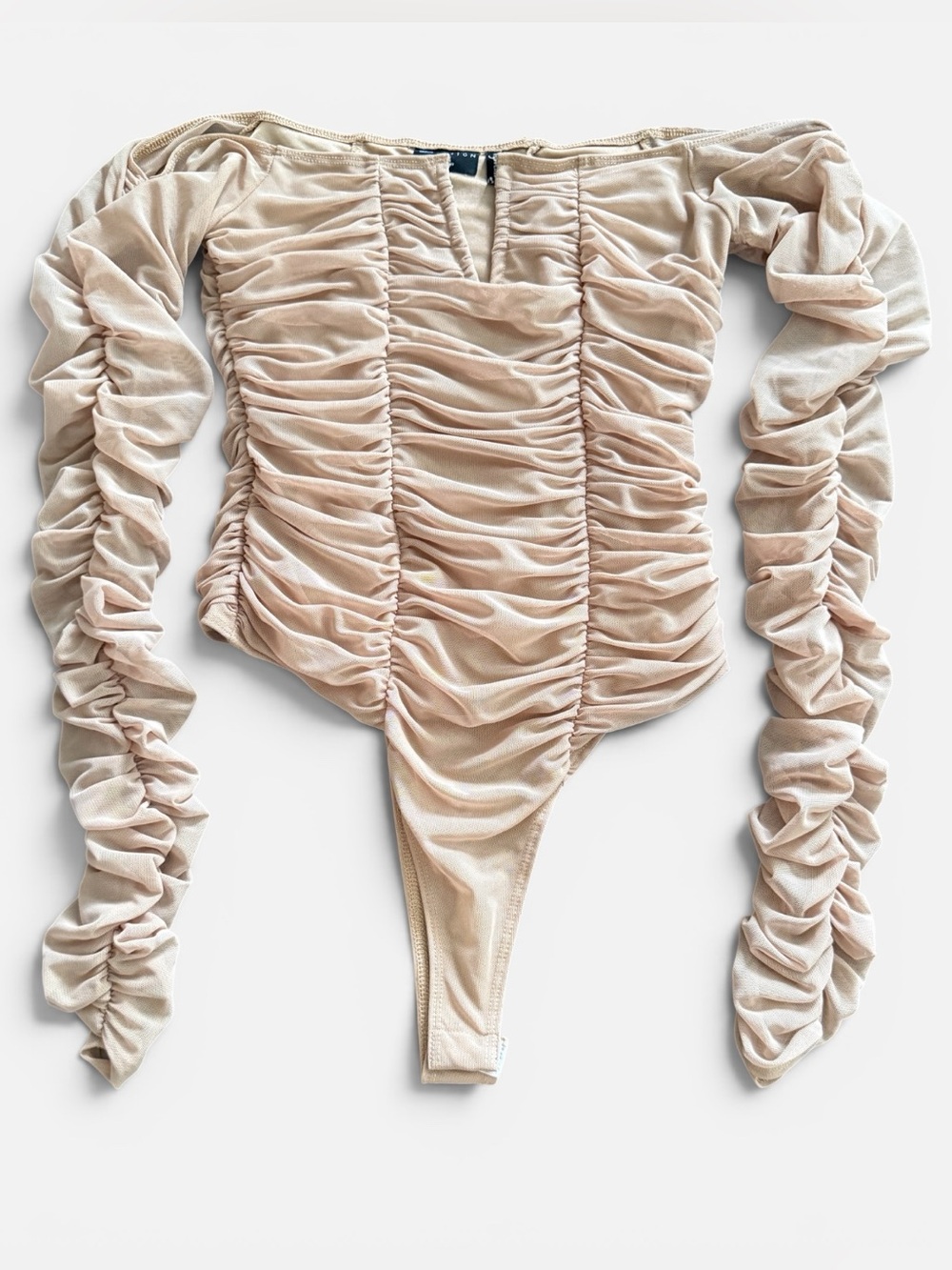 ASOS Designs Sz S Ruched Long-Sleeve Nude Bodysuit | EUC
